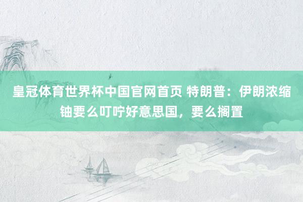 皇冠体育世界杯中国官网首页 特朗普：伊朗浓缩铀要么叮咛好意思国，要么搁置