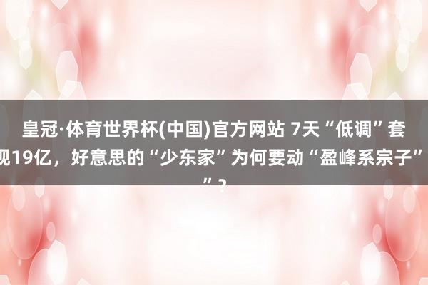 皇冠·体育世界杯(中国)官方网站 7天“低调”套现19亿，好意思的“少东家”为何要动“盈峰系宗子”？