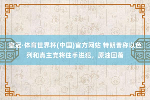 皇冠·体育世界杯(中国)官方网站 特朗普称以色列和真主党将住手进犯，原油回落